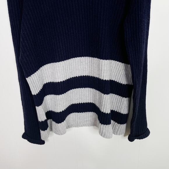 Vince Striped Wool Cashmere Blend Sweater Navy Blue Gray XLarge XL Womens Crew - Picture 4 of 8